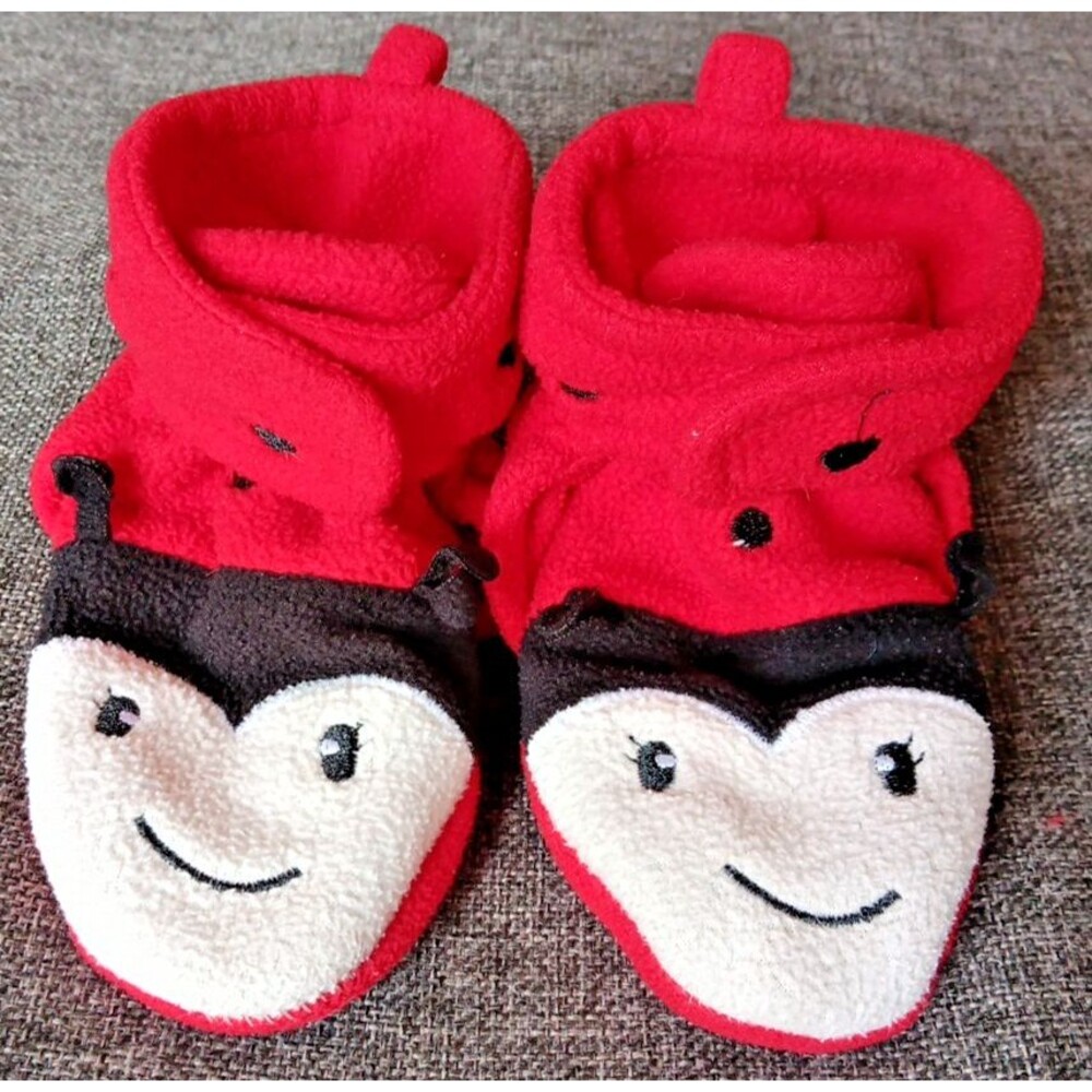 slippers Booties 2T Northern Fleece Lady Bug Baby adjustable ankle Grip Bottom